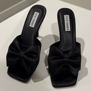 Steve Madden Black Satin Bow Mules